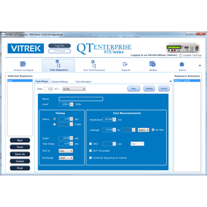 QT Enterprise Software by Vitrek - test sequence screen
