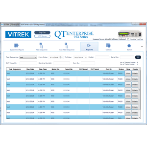 QT Enterprise Software by Vitrek - reports screen