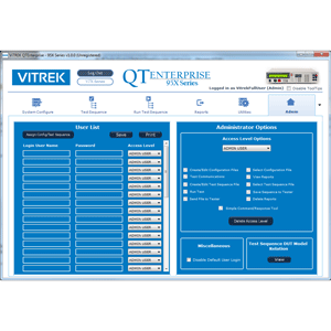 QT Enterprise Software by Vitrek - admin screen